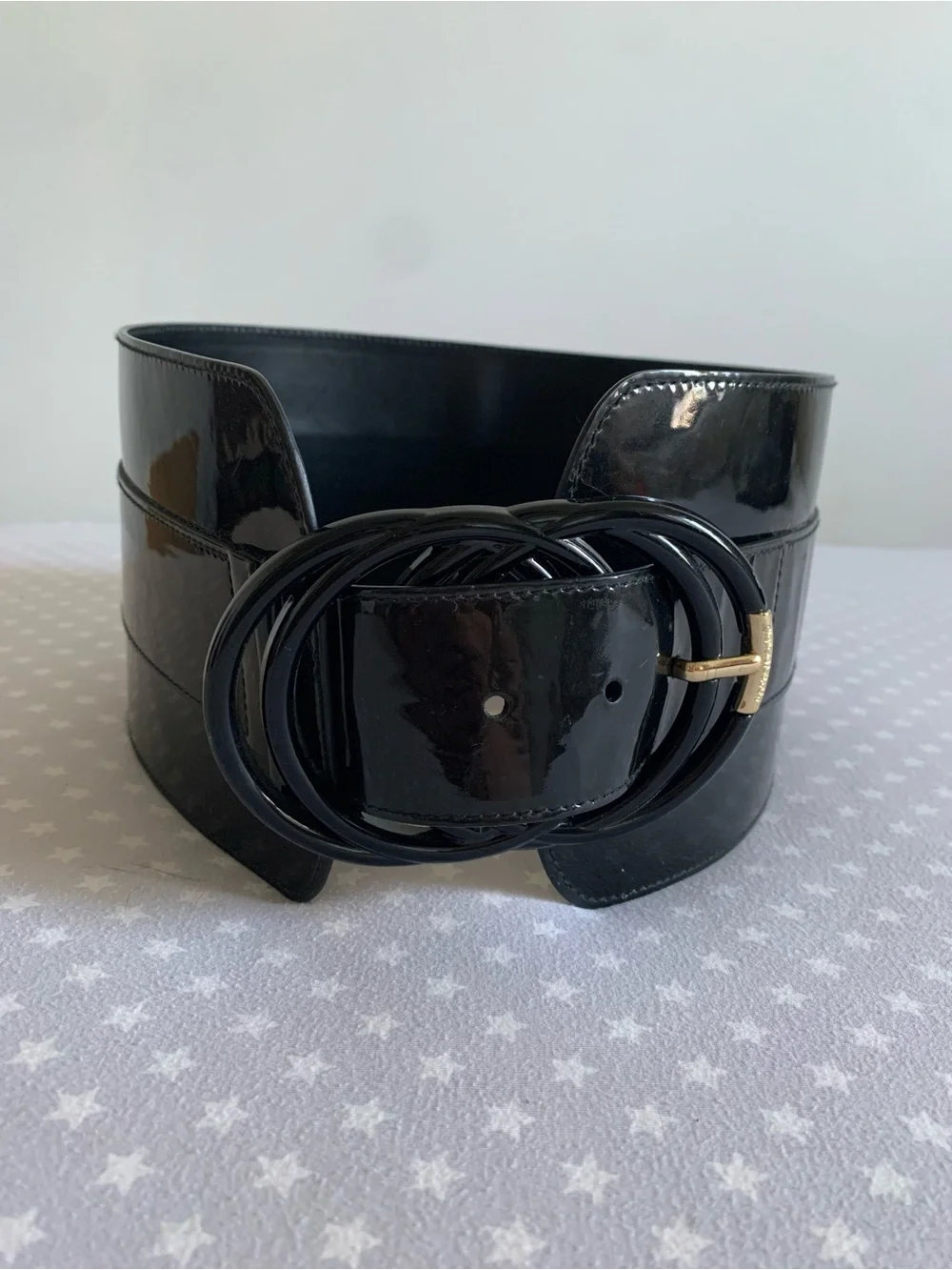 Vintage Giorgio Armani Patent Leather Wide Corset Waist Belt Black Size 44 M